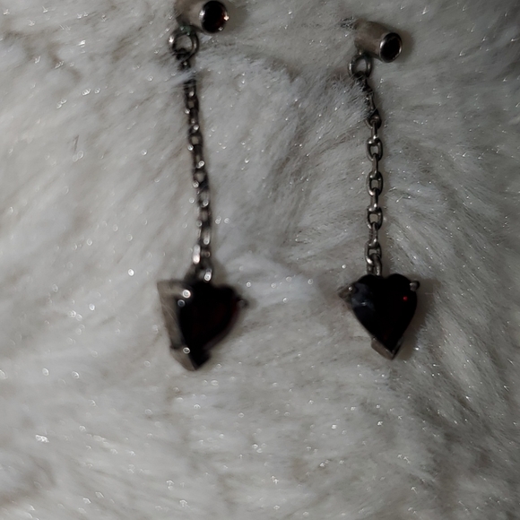 Garnet and Gunmetal ❤ Earrings - Picture 3 of 10